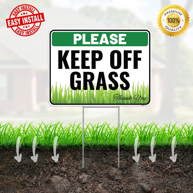 Venicor 2PC Keep Off Grass Sign with Metal Stakes, 12""x9"" - Corrugated Plastic - Please Stay Off Dont Walk On Lawn Yard Sign - Image 5